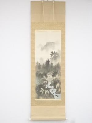 光緒筆　清渓山水図　肉筆絹本掛軸（共箱）